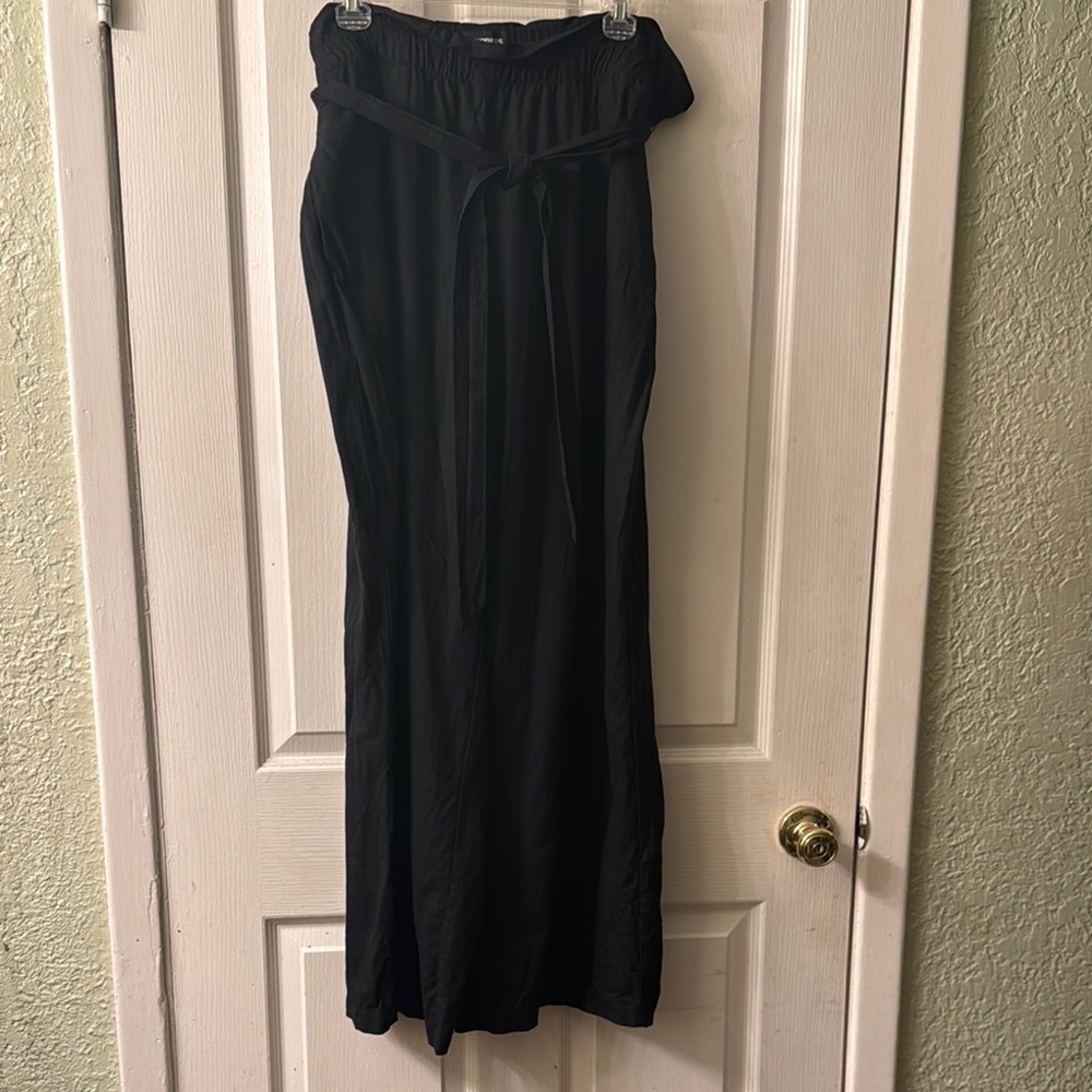 Express Black Wide Leg High Waisted linen Pants with Tie Front belt size large